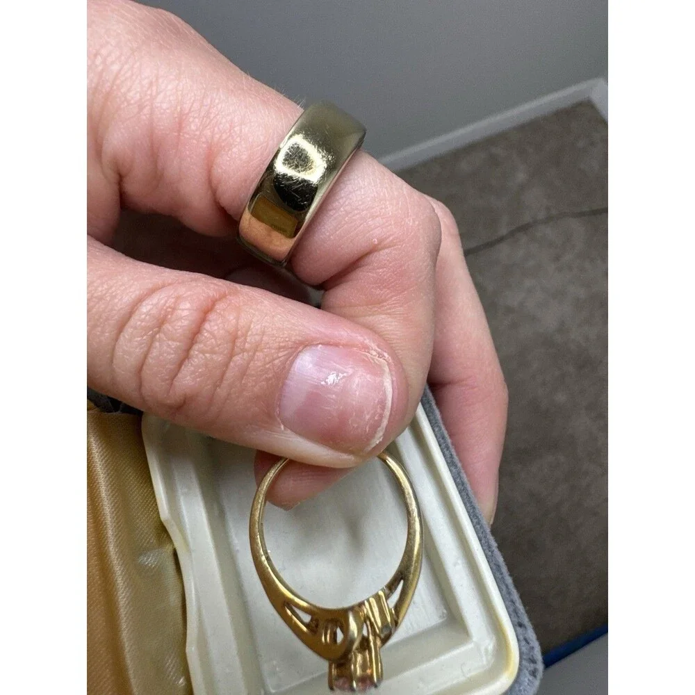 Gold Ring with Pink Round Gemstone and Accent Stones, Sizable